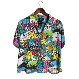 Vintage Jams World Waikiki Surf Print Button Down Shirt Womans Large